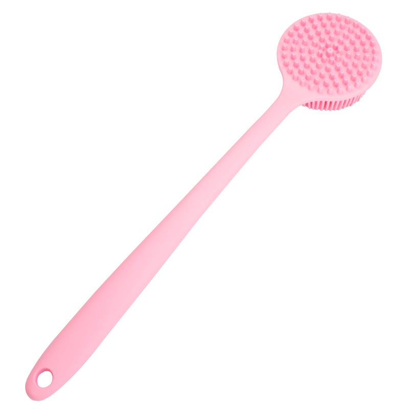 DNC Silicone Back Scrubber for Shower, Soft Bath Body Brush with Long Handle (Pink) - Image 3